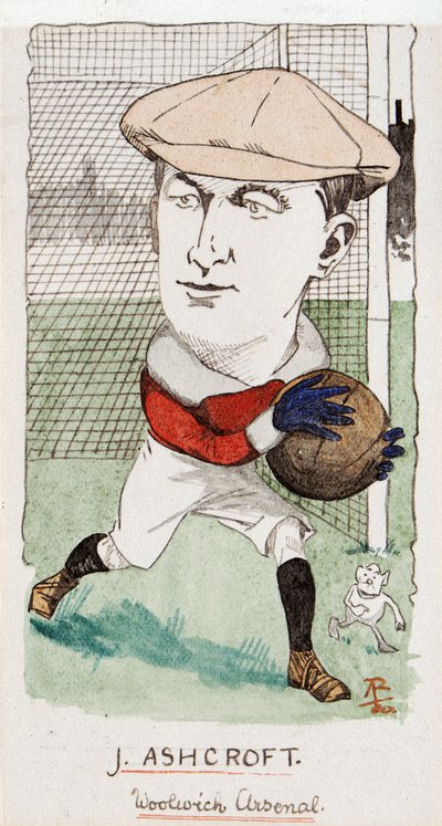 جيمي اشكروفت ، وولويتش ارسنال ، رسم لمجموعة من بطاقات السجائر ، 1907 (قلم وحبر على البطاقة) بواسطة مزق